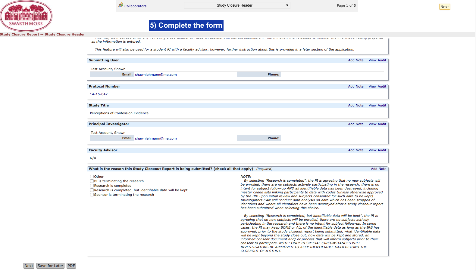 Closing Your Study Institutional Review Board Swarthmore College